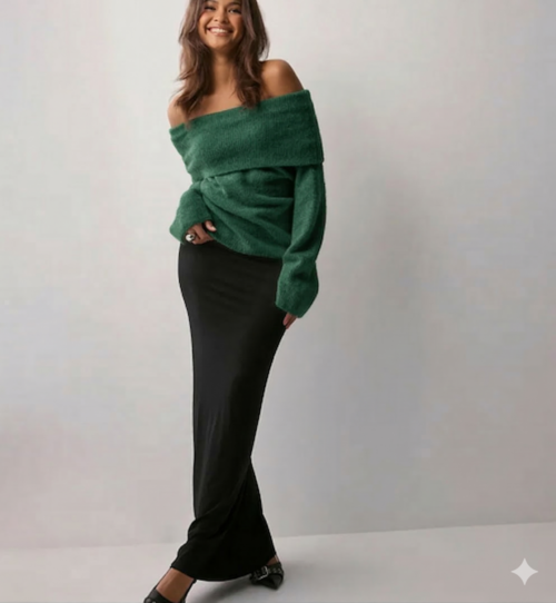 Off-Shoulder knit dress - Zielona